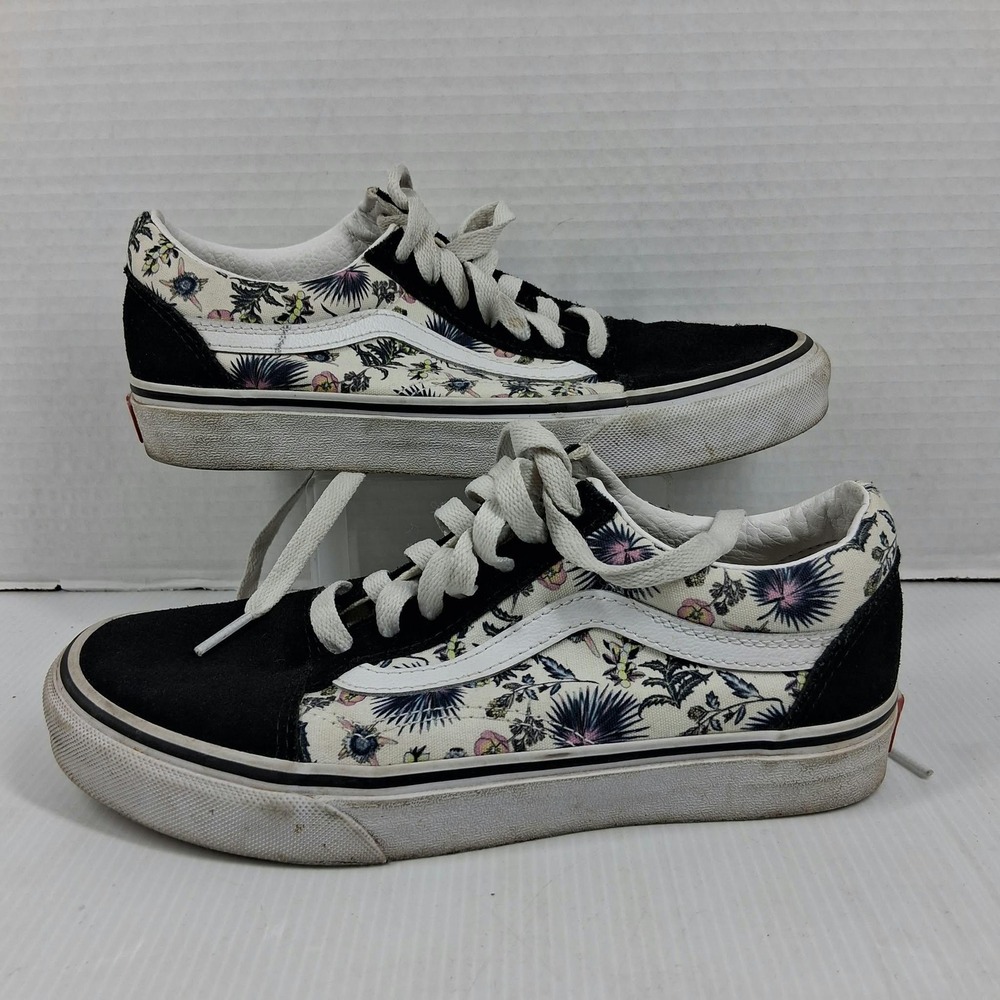 Vans Old Skool Floral Black Suede Low Top Sneakers Womens 6.5 Mens 5.0 507698